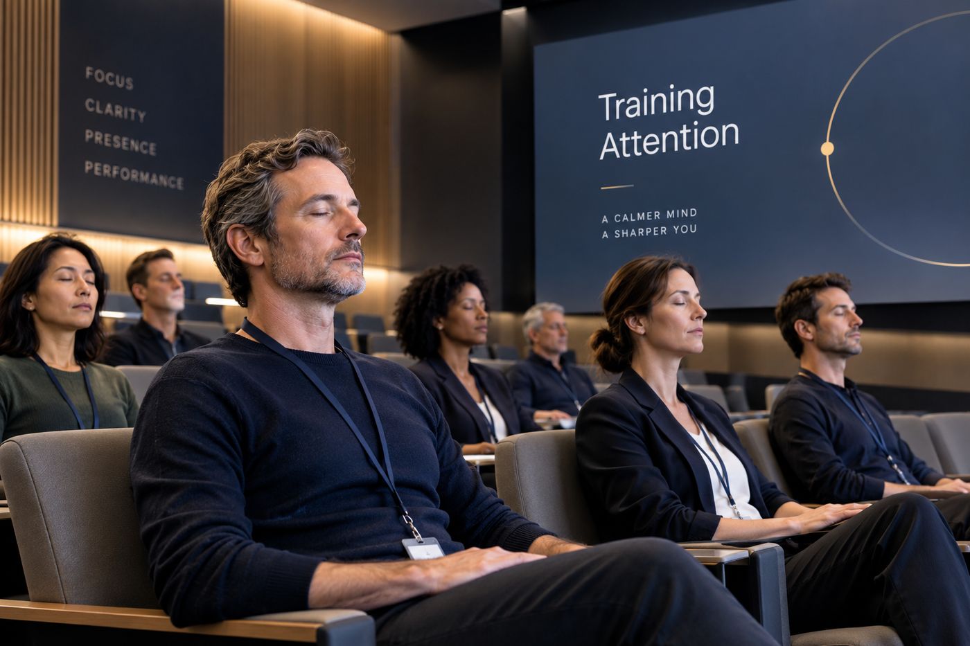 Team members training attention during a corporate session