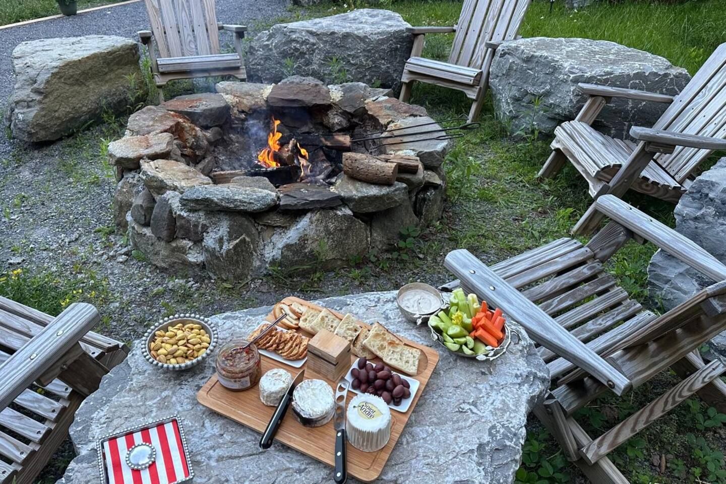 A fireside table in the forest